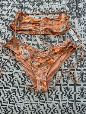 J. Crew Orange Floral Bandeau Bikini Set